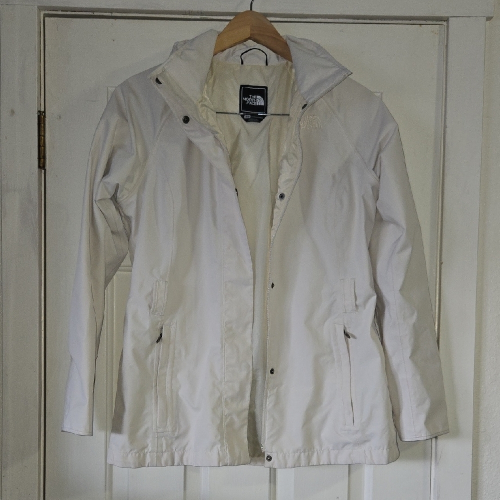 The North Face Hyvent Hooded Rain Jacket Trench Coat Size Medium Ivory Beige